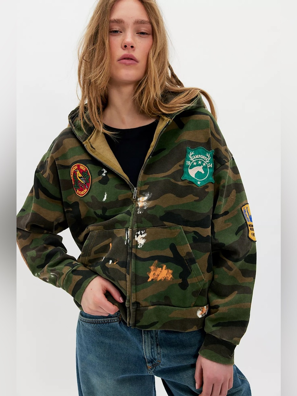 Found Clothing Camo Patchwork Zip Up Hoodie